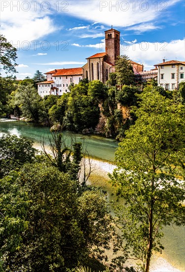 View from the 15th century Ponte del Diavolo leading over the Natisone river into the historic