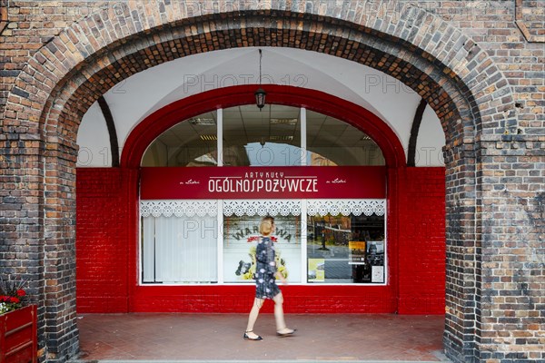 Nikiszowiec, Poland, 14 April 2020: Shop window of grocery shop in the mining district of Katowice,