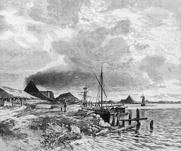 Egernsund on the Flenburg Fjord, brickyard, production of clay bricks, smoke, economy, small
