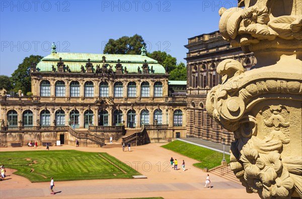 Picturesque scenery in the inner courtyard of the Dresden Zwinger, a jewel of Saxon Baroque,