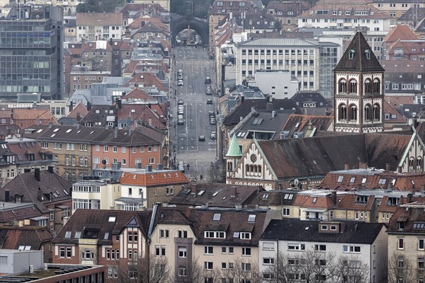 City view with St Elisabeth's Catholic Church, Schwabstrasse and Schwabtunnel, dense development