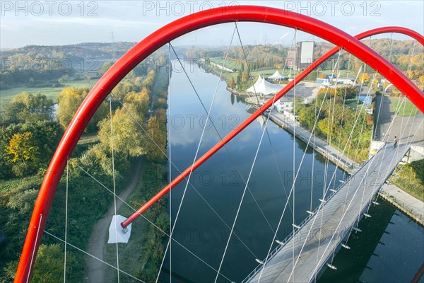 Aerial view of the double arch bridge, 28 October 2015. The Nordsternpark double arch bridge is a