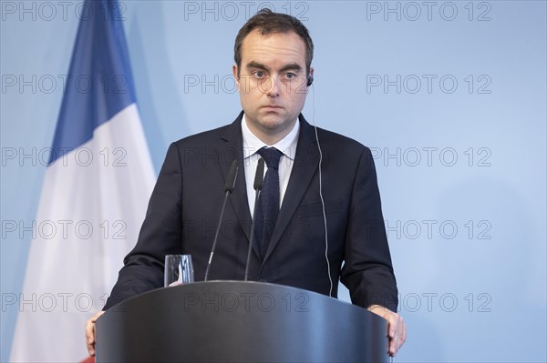 Sebastien Lecornu, French Minister of Defence, recorded during a press statement in Berlin, 22.03