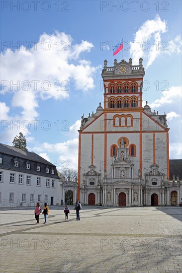 Forecourt with Romanesque St Matthias Church and Benedictine Abbey, People, Trier,