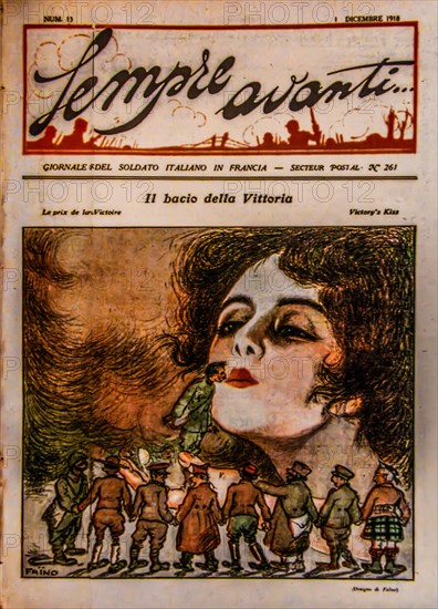 The kiss of victory, caricature in the Sempre Avanti soldier's zine, 1918, Museum of the