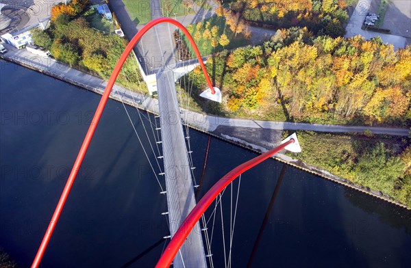 Aerial view of the double arch bridge, 28 October 2015. The Nordsternpark double arch bridge is a