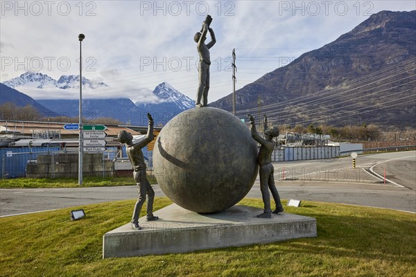Public art object Le Visionnaire, The Visionary by Michel Favre at the roundabout in Martigny,
