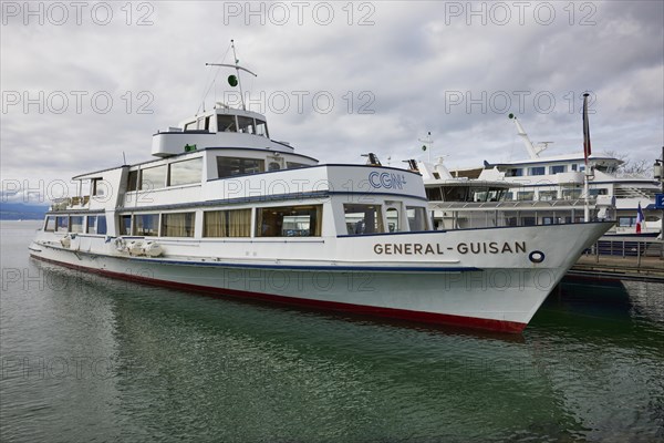 Excursion boat General Guisan in Ouchy harbour in the Ouchy district, Lausanne, district of
