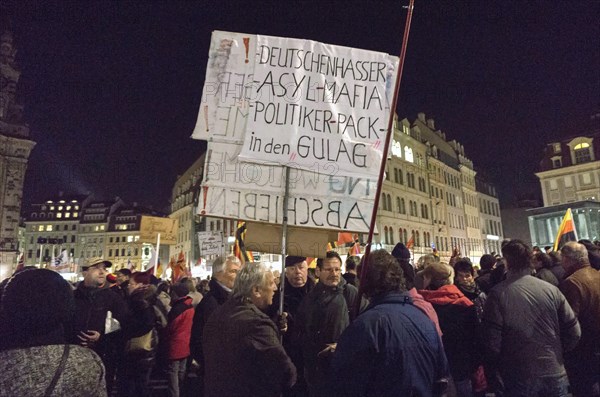Pegida demonstration at the theatre square in Dresden. At this rally, Pegida founder Bachmann