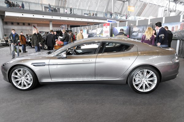 RETRO CLASSICS 2010, Stuttgart Trade Fair Centre, Silver Aston Martin, modern sports car exhibited