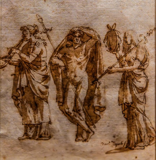 Three divinities, Giandomenico Tiepolo, watercolour, Galeria d'Arte Antica, Castello di Udine, seat
