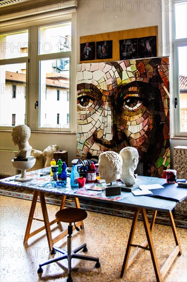 Training room, mosaic school that produces mosaic masters, Spilimbergo, city of mosaic art, Friuli,