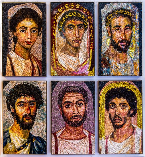 Graeberportraets, Homage to the faces of Fayum, Egypt, 3rd century, Mosaic school producing mosaic