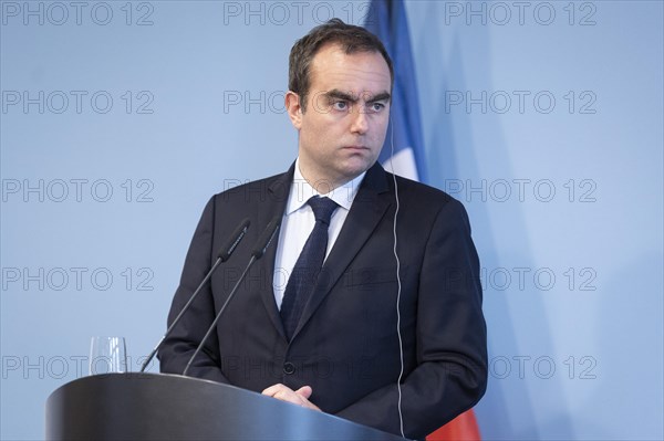 Sebastien Lecornu, French Minister of Defence, recorded during a press statement in Berlin, 22.03
