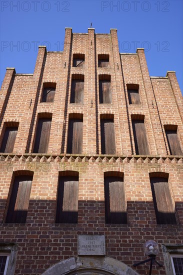 Brick facade of the Hansehaus in the old town centre of Minden, Muehlenkreis Minden-Luebbecke,
