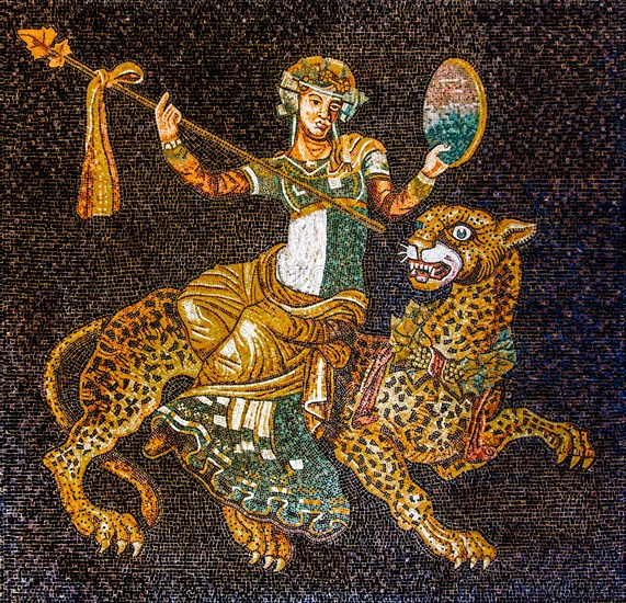 Dionysus on the panther, mosaic copy, Delos, Greece, 2nd century, mosaic school producing mosaic