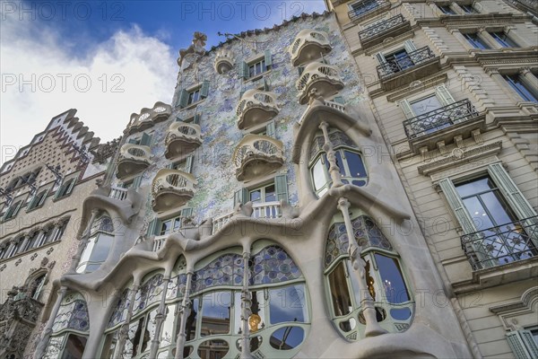 Facade, balconies, Casa Batllo, apartment building by Antoni Gaudi, Passeig de Gracia, Barcelona,