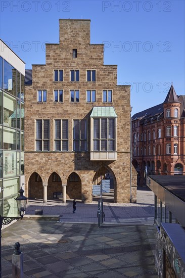 Old town hall and commercial building in the city centre of Minden, Muehlenkreis Minden-Luebbecke,