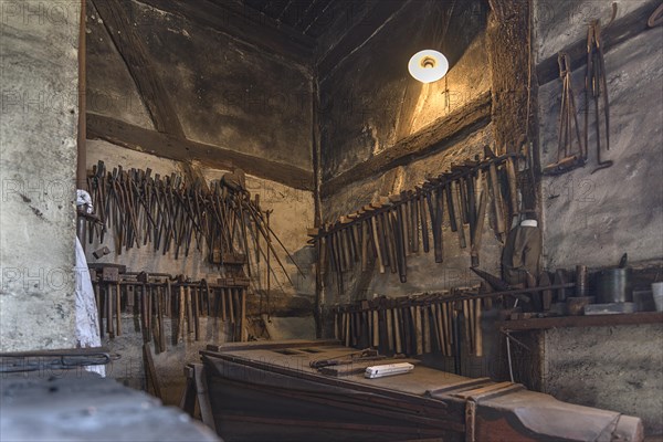 Tools in a village smithy from the 19th century, Open-Air Museum of Folklore Schwerin-Muess,