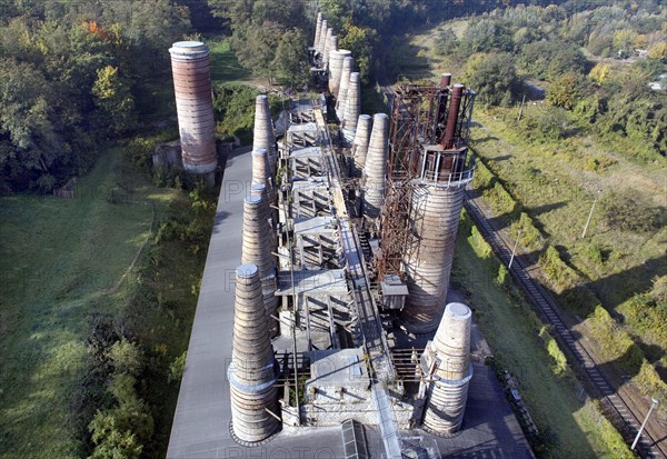Aerial view of the shaft kiln battery in the Ruedersdorf Museum Park... The shaft kiln battery with
