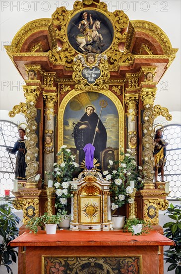 Altar with image of St Leonhard, St Leonhard's Filial Church, Boerwang, Allgaeu, Swabia, Bavaria,
