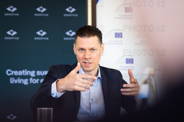 Markus Fuhrmann, founder and CEO of GROPYUS, at a press conference in Berlin on Tuesday 19 March