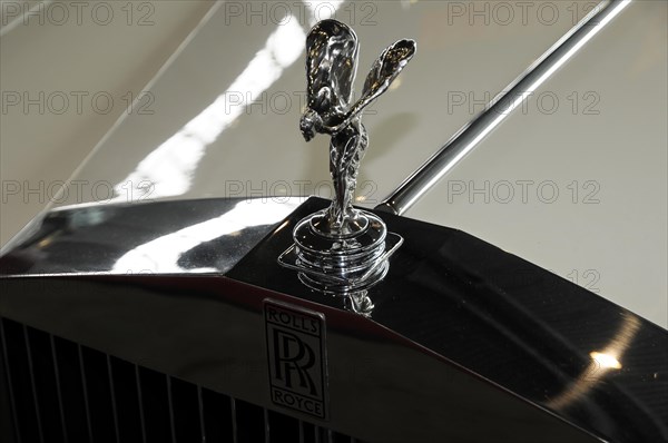 RETRO CLASSICS 2010, Stuttgart Messe, close-up of the Spirit of Ecstasy radiator mascot on a