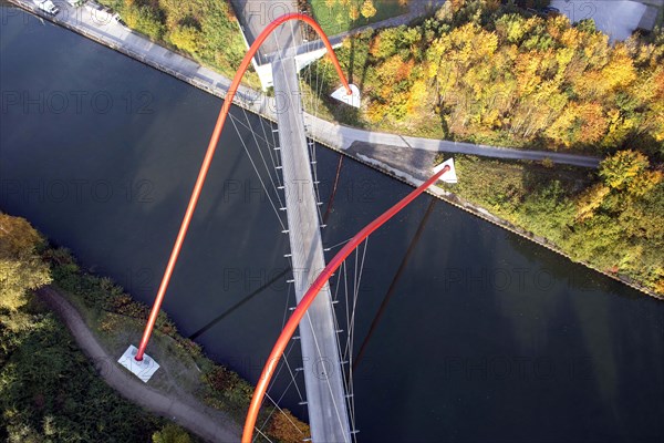 Aerial view of the double arch bridge, 28 October 2015. The Nordsternpark double arch bridge is a