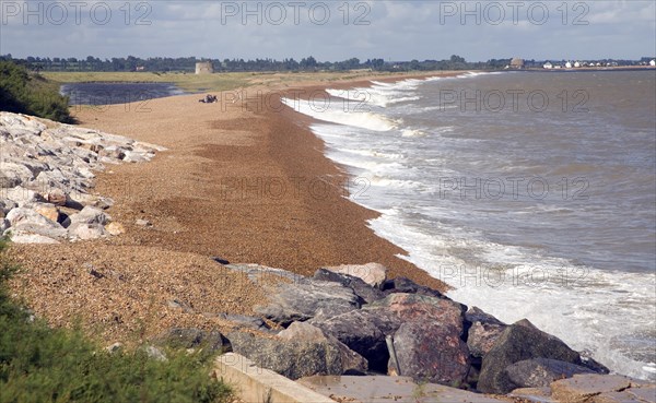 Shingle bar and lagoon looking from Bawdsey to Shingle Street, Suffolk, England, United Kingdom,