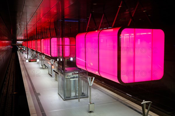 Hafencity University underground station, coloured light containers, Hanseatic City of Hamburg,