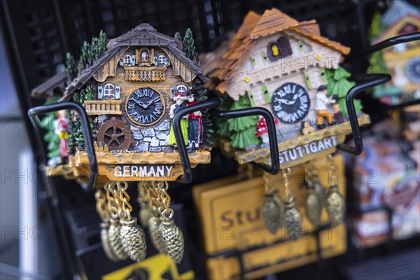 Souvenirs from Germany, cuckoo clock as a kitschy souvenir of Stuttgart, Baden-Wuerttemberg,