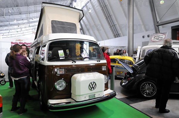 RETRO CLASSICS 2010, Stuttgart Messe, A brown Volkswagen T2 camper van on display at a trade fair,