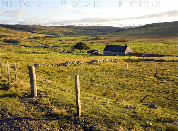 Late afternoon crofting landscape Wethersta, Mainland, Shetland Islands, Scotland, United Kingdom,