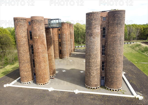 An aerial photo shows 24 brick towers rising 22 metres into the sky above Lauchhammer. They are the