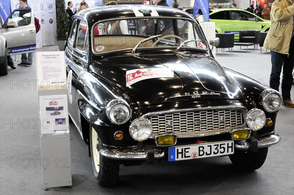 RETRO CLASSICS 2010, Stuttgart Trade Fair, A black vintage car with rally stickers Skoda Octavia,