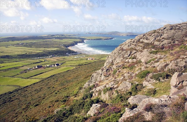 Whitesands Bay and Ramsey Island from Carn Llidi, St David's Head, Pembrokeshire, Wales, United