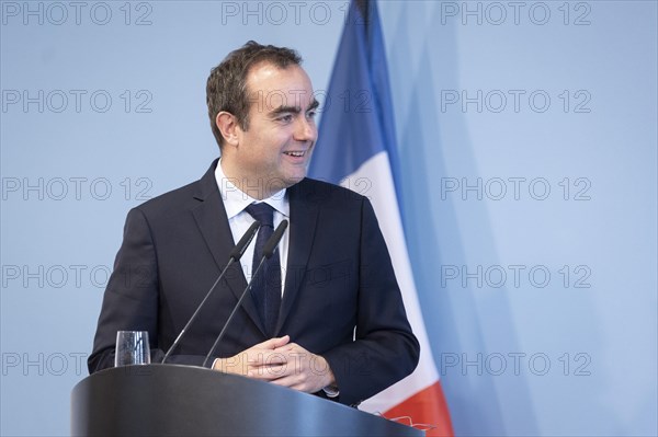 Sebastien Lecornu, French Minister of Defence, recorded during a press statement in Berlin, 22.03