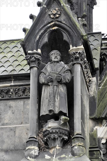 St Peter's Church, parish church, construction began in 1310, Moenckebergstrasse, stone statue of a