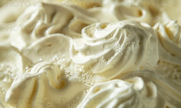 Close-up of melting vanilla ice cream, abstract background with ice cream close up view AI