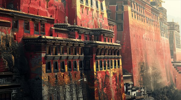 Potala Palace with its distinctive red walls and windows in Lhasa, Tibet, ai generated, AI