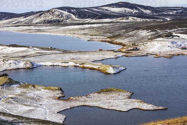 Crater lakes in a volcanic landscape, onset of winter, Fjallabak Nature Reserve, Sudurland,