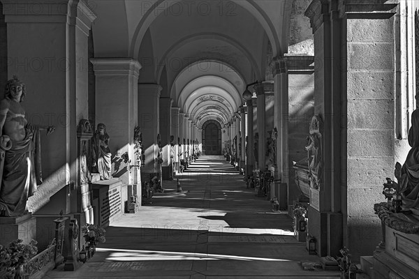 Arcaded gallery with tombs in the Monumental Cemetery, Cimitero monumentale di Staglieno), Genoa,
