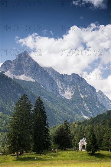 Maria Koenigin Chapel on Lake Lautersee, near Mittenwald, Werdenfelser Land, Upper Bavaria,