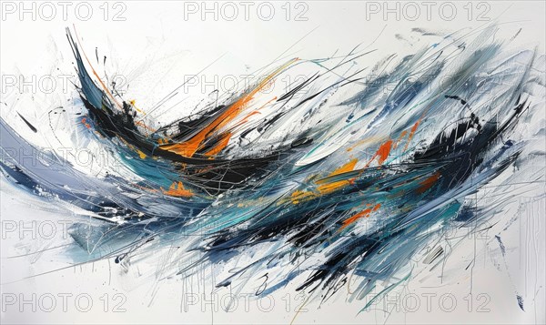 Multicolored brush stroke artwork with a mixture of thick and thin strokes on a white surface,