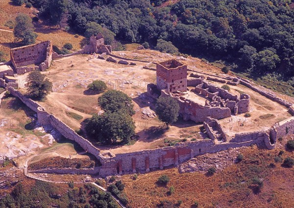 Aerial view of Hammershus, which was Scandinavia's largest medieval fortification and is one of the