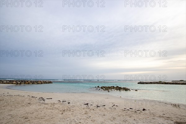 Caribbean dream beach with palm trees, white sandy beach and turquoise-coloured, crystal-clear