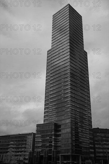 Building in the Mediapark, black and white, Cologne, Germany, Europe