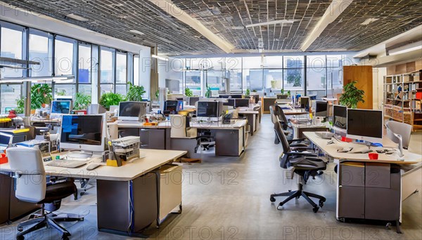 Modern office with workstations, bright light and open atmosphere, Symbol office, AI generated, AI
