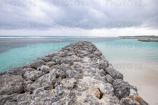 Caribbean dream beach with palm trees, white sandy beach and turquoise-coloured, crystal-clear