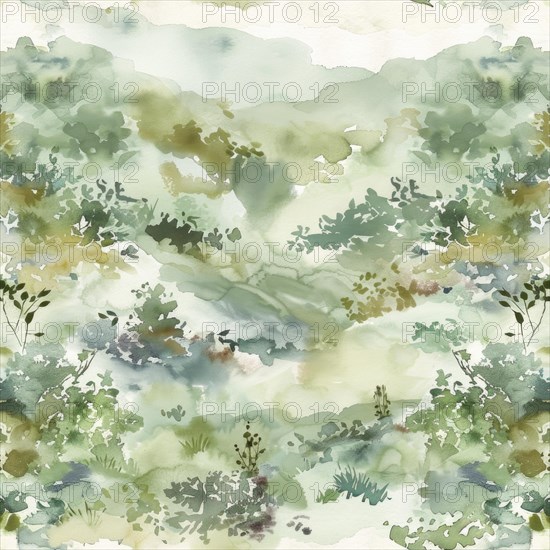 Landscape watercolor pattern with serene scenery and soft tones, abstract nature background,